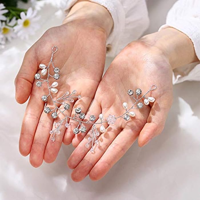Unicra Bride Crystal Wedding Hair Vine Silver Flower Bridal Hair Piece Simple Bead Hair Accessories for Women and Girls - Image 2